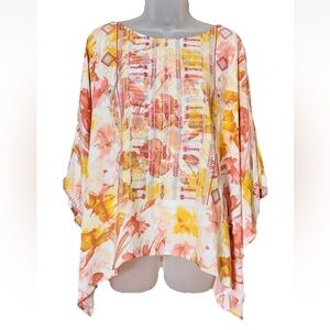 Savanna Jane Embroidered Floral Tunic Top Bohemian Kaftan Blouse Size S